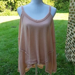 Anthropologie Pink Waffle Knit Tank Top